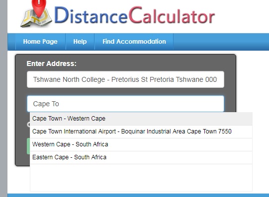 Distance Chart South Africa